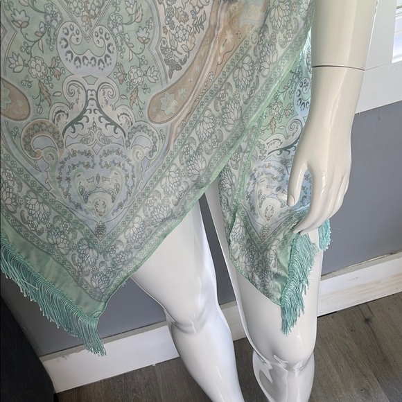 Charlie Paige Mint Sheer Kimono with Fringe - Picture 3 of 5